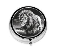 Pill Box Small Pill Case for Pocket & Purse Pill Organizer Portable Pill Container Cute Medicine Organizer Lion Black and White Illustration Travel Pillbox for Vitamin Fish Oil Supplements