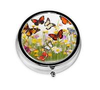 Pill Box Small Pill Case for Pocket & Purse Pill Organizer Portable Pill Container Cute Medicine Organizer Group of Butterflies Travel Pillbox for Vitamin Fish Oil Supplements