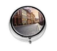 Pill Box Small Pill Case for Pocket & Purse Pill Organizer Portable Pill Container Cute Medicine Organizer Poland's Historic Center Street Travel Pillbox for Vitamin Fish Oil Supplements