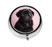 Pill Box Small Pill Case for Pocket & Purse Pill Organizer Portable Pill Container Cute Medicine Organizer Cute Black Pug Travel Pillbox for Vitamin Fish Oil Supplements
