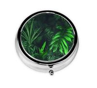 Pill Box Small Pill Case for Pocket & Purse Pill Organizer Portable Pill Container Cute Medicine Organizer Green Tropical Jungle Plant Travel Pillbox for Vitamin Fish Oil Supplements