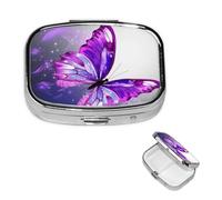 Pill Box Small Pill Case for Pocket & Purse Pill Organizer Portable Pill Container Cute Medicine Organizer Purple Butterfly Travel Pillbox for Vitamin Fish Oil Supplements