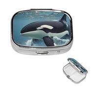 Pill Box Small Pill Case for Pocket & Purse Pill Organizer Portable Pill Container Cute Medicine Organizer Orca Killer Whale Travel Pillbox for Vitamin Fish Oil Supplements