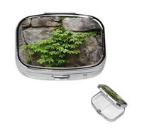 Pill Box Small Pill Case for Pocket & Purse Pill Organizer Portable Pill Container Cute Medicine Organizer Plant on Stone Wall Travel Pillbox for Vitamin Fish Oil Supplements