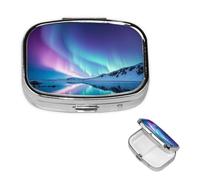 Pill Box Small Pill Case for Pocket & Purse Pill Organizer Portable Pill Container Cute Medicine Organizer Northern Lights Travel Pillbox for Vitamin Fish Oil Supplements