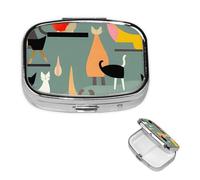 Pill Box Small Pill Case for Pocket & Purse Pill Organizer Portable Pill Container Cute Medicine Organizer Mid-Century Modern Art Cats Travel Pillbox for Vitamin Fish Oil Supplements