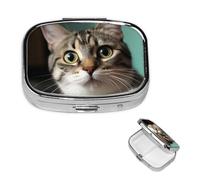 Pill Box Small Pill Case for Pocket & Purse Pill Organizer Portable Pill Container Cute Medicine Organizer A Curious cat Travel Pillbox for Vitamin Fish Oil Supplements