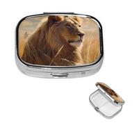Pill Box Small Pill Case for Pocket & Purse Pill Organizer Portable Pill Container Cute Medicine Organizer Prairie Lion Travel Pillbox for Vitamin Fish Oil Supplements