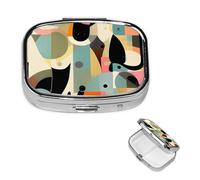 Pill Box Small Pill Case for Pocket & Purse Pill Organizer Portable Pill Container Cute Medicine Organizer Mid-Century Modern Art Cat Travel Pillbox for Vitamin Fish Oil Supplements