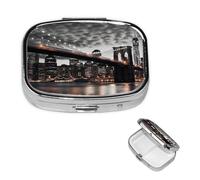 Pill Box Small Pill Case for Pocket & Purse Pill Organizer Portable Pill Container Cute Medicine Organizer Brooklyn Bridge Travel Pillbox for Vitamin Fish Oil Supplements
