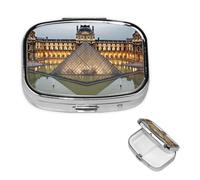 Pill Box Small Pill Case for Pocket & Purse Pill Organizer Portable Pill Container Cute Medicine Organizer Louvre Museum in Paris Travel Pillbox for Vitamin Fish Oil Supplements