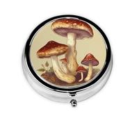 Pill Box Small Pill Case for Pocket & Purse Pill Organizer Portable Pill Container Cute Medicine Organizer Vintage Edible Mushrooms Travel Pillbox for Vitamin Fish Oil Supplements