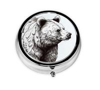 Pill Box Small Pill Case for Pocket & Purse Pill Organizer Portable Pill Container Cute Medicine Organizer Wildlife Hand Drawn Bear Animal Travel Pillbox for Vitamin Fish Oil Supplements