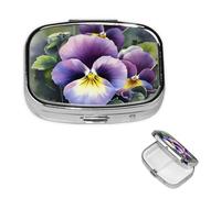 Pill Box Small Pill Case for Pocket & Purse Pill Organizer Portable Pill Container Cute Medicine Organizer Pansy Perfection Travel Pillbox for Vitamin Fish Oil Supplements