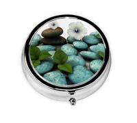 Pill Box Small Pill Case for Pocket & Purse Pill Organizer Portable Pill Container Cute Medicine Organizer Cobblestone Zen Flowers Travel Pillbox for Vitamin Fish Oil Supplements