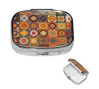 Pill Box Small Pill Case for Pocket & Purse Pill Organizer Portable Pill Container Cute Medicine Organizer Group of Moroccan Geometric Travel Pillbox for Vitamin Fish Oil Supplements