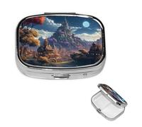 Pill Box Small Pill Case for Pocket & Purse Pill Organizer Portable Pill Container Cute Medicine Organizer Fantasy Town Travel Pillbox for Vitamin Fish Oil Supplements