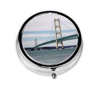 Pill Box Small Pill Case for Pocket & Purse Pill Organizer Portable Pill Container Cute Medicine Organizer Mackinac Suspension Bridge Travel Pillbox for Vitamin Fish Oil Supplements