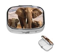 Pill Box Small Pill Case for Pocket & Purse Pill Organizer Portable Pill Container Cute Medicine Organizer Elephant Family Travel Pillbox for Vitamin Fish Oil Supplements