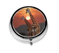Pill Box Small Pill Case for Pocket & Purse Pill Organizer Portable Pill Container Cute Medicine Organizer Giraffe at Sunset Travel Pillbox for Vitamin Fish Oil Supplements