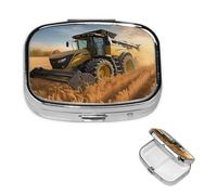 Pill Box Small Pill Case for Pocket & Purse Pill Organizer Portable Pill Container Cute Medicine Organizer Farm Tractor Harvest Travel Pillbox for Vitamin Fish Oil Supplements