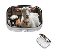 Pill Box Small Pill Case for Pocket & Purse Pill Organizer Portable Pill Container Cute Medicine Organizer Cute Goat Travel Pillbox for Vitamin Fish Oil Supplements