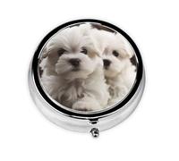 Pill Box Small Pill Case for Pocket & Purse Pill Organizer Portable Pill Container Cute Medicine Organizer Cute Maltese Puppy Travel Pillbox for Vitamin Fish Oil Supplements