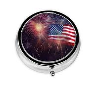 Pill Box Small Pill Case for Pocket & Purse Pill Organizer Portable Pill Container Cute Medicine Organizer Firework American Flag 4Th of July Travel Pillbox for Vitamin Fish Oil Supplements