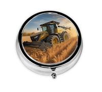 Pill Box Small Pill Case for Pocket & Purse Pill Organizer Portable Pill Container Cute Medicine Organizer Farm Tractor Harvest Travel Pillbox for Vitamin Fish Oil Supplements