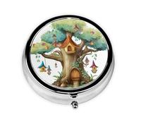 Pill Box Small Pill Case for Pocket & Purse Pill Organizer Portable Pill Container Cute Medicine Organizer Cute Fairy Tree Travel Pillbox for Vitamin Fish Oil Supplements