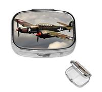 Pill Box Small Pill Case for Pocket & Purse Pill Organizer Portable Pill Container Cute Medicine Organizer World War Aircraft Airplane Travel Pillbox for Vitamin Fish Oil Supplements