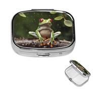 Pill Box Small Pill Case for Pocket & Purse Pill Organizer Portable Pill Container Cute Medicine Organizer Peace Tree Frog Travel Pillbox for Vitamin Fish Oil Supplements