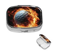 Pill Box Small Pill Case for Pocket & Purse Pill Organizer Portable Pill Container Cute Medicine Organizer Golf Ball on fire Travel Pillbox for Vitamin Fish Oil Supplements