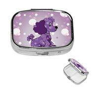 Pill Box Small Pill Case for Pocket & Purse Pill Organizer Portable Pill Container Cute Medicine Organizer Purple Poodle Polka Dot Travel Pillbox for Vitamin Fish Oil Supplements