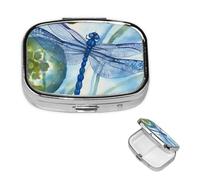 Pill Box Small Pill Case for Pocket & Purse Pill Organizer Portable Pill Container Cute Medicine Organizer Hand Painted Blue Dragonfly Travel Pillbox for Vitamin Fish Oil Supplements