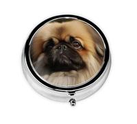 Pill Box Small Pill Case for Pocket & Purse Pill Organizer Portable Pill Container Cute Medicine Organizer Cute Pekingese Travel Pillbox for Vitamin Fish Oil Supplements