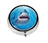 Pill Box Small Pill Case for Pocket & Purse Pill Organizer Portable Pill Container Cute Medicine Organizer Smiling Shark Travel Pillbox for Vitamin Fish Oil Supplements