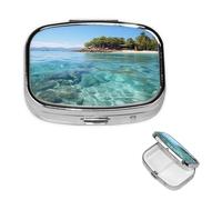 Pill Box Small Pill Case for Pocket & Purse Pill Organizer Portable Pill Container Cute Medicine Organizer Fiji Island and Clear Sea Travel Pillbox for Vitamin Fish Oil Supplements