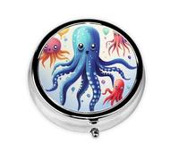 Pill Box Small Pill Case for Pocket & Purse Pill Organizer Portable Pill Container Cute Medicine Organizer Colorful Squid Octopus Travel Pillbox for Vitamin Fish Oil Supplements