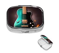 Pill Box Small Pill Case for Pocket & Purse Pill Organizer Portable Pill Container Cute Medicine Organizer Music Green Guitar Travel Pillbox for Vitamin Fish Oil Supplements