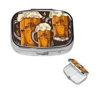 Pill Box Small Pill Case for Pocket & Purse Pill Organizer Portable Pill Container Cute Medicine Organizer Beer Travel Pillbox for Vitamin Fish Oil Supplements