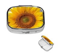 Pill Box Small Pill Case for Pocket & Purse Pill Organizer Portable Pill Container Cute Medicine Organizer Golden Yellow Sunflower Travel Pillbox for Vitamin Fish Oil Supplements
