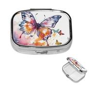 Pill Box Small Pill Case for Pocket & Purse Pill Organizer Portable Pill Container Cute Medicine Organizer Watercolor Butterfly Travel Pillbox for Vitamin Fish Oil Supplements
