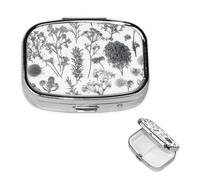 Pill Box Small Pill Case for Pocket & Purse Pill Organizer Portable Pill Container Cute Medicine Organizer Flowering Herbs and Herbaceous Plants Travel Pillbox for Vitamin Fish Oil Supplements
