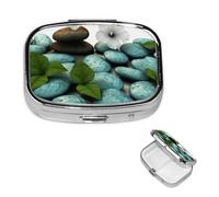 Pill Box Small Pill Case for Pocket & Purse Pill Organizer Portable Pill Container Cute Medicine Organizer Cobblestone Zen Flowers Travel Pillbox for Vitamin Fish Oil Supplements