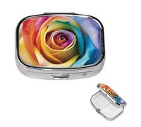Pill Box Small Pill Case for Pocket & Purse Pill Organizer Portable Pill Container Cute Medicine Organizer Rainbow Rose Flower Travel Pillbox for Vitamin Fish Oil Supplements