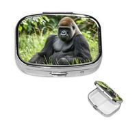 Pill Box Small Pill Case for Pocket & Purse Pill Organizer Portable Pill Container Cute Medicine Organizer Gorilla in The Grass Travel Pillbox for Vitamin Fish Oil Supplements
