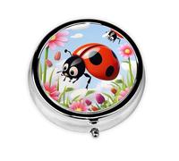 Pill Box Small Pocket Pill Case and Purse Portable Pill Organizer Cute Cartoon Medicine Organizer Ladybug Flower Travel Pill Box for Supplements