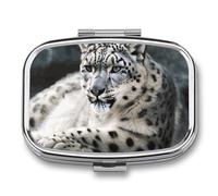 Pill Box Snow Leopard Travel Pill Organizer 2-Compartment Portable Medicine Case with Mirror Design for Vitamins, Jewelry & Essentials Durable Pocket Pillbox for Purse, Camping
