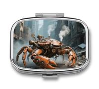 Pill Box Steam - Punk Crab Travel Pill Organizer 2-Compartment Portable Medicine Case with Mirror Design for Vitamins, Jewelry & Essentials Durable Pocket Pillbox for Purse, Camping